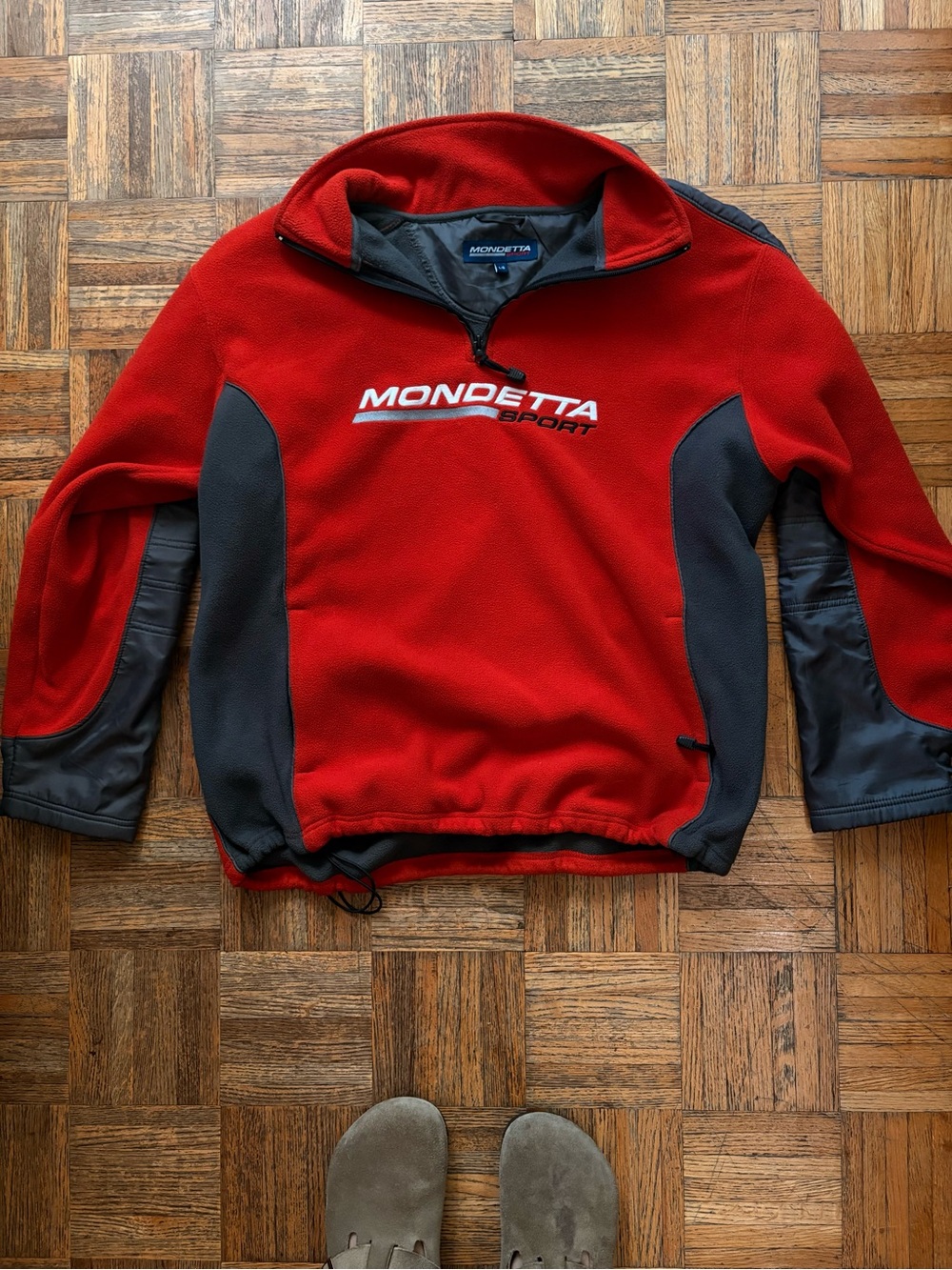 Vintage Mondetta Red and Gray Half-Zip Fleece Pullover